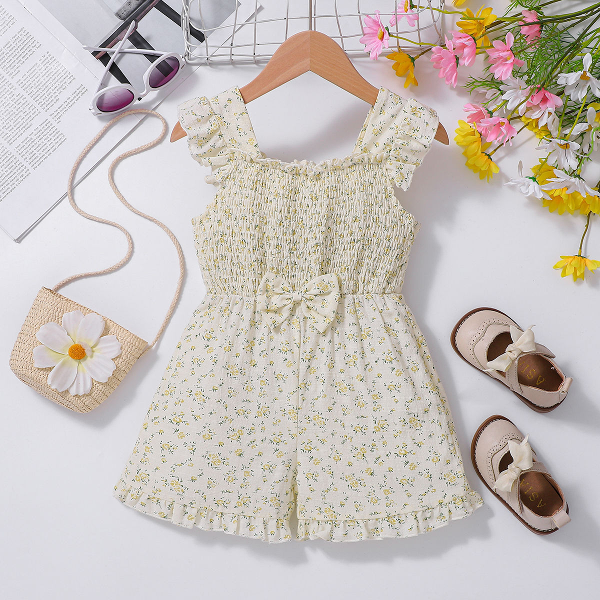 Kid Girls Flower Print Rompers Wholesale 25070888