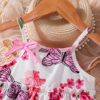 Load image into Gallery viewer, 2 Pieces Set Baby Kid Girls Flower Butterfly Tank Tops And Solid Color Shorts Wholesale 25070893
