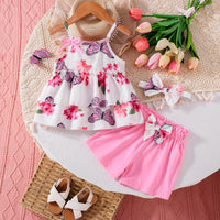 Load image into Gallery viewer, 2 Pieces Set Baby Kid Girls Flower Butterfly Tank Tops And Solid Color Shorts Wholesale 25070893
