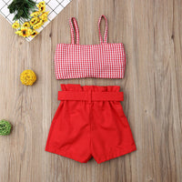 Load image into Gallery viewer, 2 Pieces Set Baby Kid Girls Checked Tank Tops And Solid Color Shorts Wholesale 25070895

