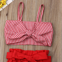 Load image into Gallery viewer, 2 Pieces Set Baby Kid Girls Checked Tank Tops And Solid Color Shorts Wholesale 25070895

