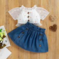 Load image into Gallery viewer, 2 Pieces Set Baby Kid Girls Flower Embroidered Tops And Solid Color Skirts Wholesale 25070897
