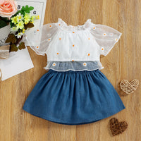 Load image into Gallery viewer, 2 Pieces Set Baby Kid Girls Flower Embroidered Tops And Solid Color Skirts Wholesale 25070897
