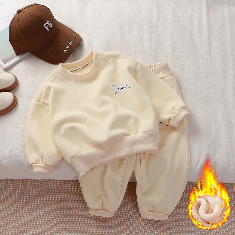 2 Pieces Set Baby Kid Girls Boys Solid Color Tops And Pants Wholesale 25071502