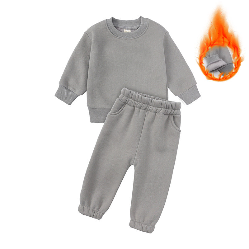 2 Pieces Set Baby Kid Girls Boys Solid Color Tops And Pants Wholesale 25071505