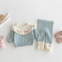 Load image into Gallery viewer, 2 Pieces Set Baby Kid Girls Color-blocking Bow Tops And Pants Wholesale 25092203
