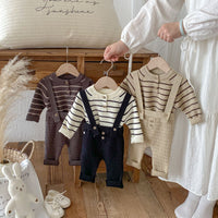 Load image into Gallery viewer, 2 Pieces Set Baby Girls Boys Striped Sweaters And Solid Color Jumpsuits Wholesale 25092209
