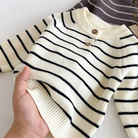 Load image into Gallery viewer, 2 Pieces Set Baby Girls Boys Striped Sweaters And Solid Color Jumpsuits Wholesale 25092209

