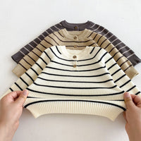 Load image into Gallery viewer, 2 Pieces Set Baby Girls Boys Striped Sweaters And Solid Color Jumpsuits Wholesale 25092209
