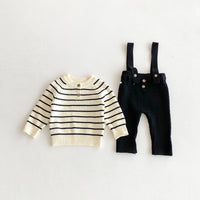 Load image into Gallery viewer, 2 Pieces Set Baby Girls Boys Striped Sweaters And Solid Color Jumpsuits Wholesale 25092209
