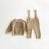 Load image into Gallery viewer, 2 Pieces Set Baby Girls Boys Striped Sweaters And Solid Color Jumpsuits Wholesale 25092209
