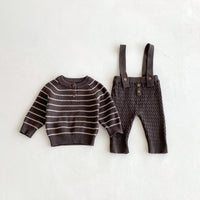 Load image into Gallery viewer, 2 Pieces Set Baby Girls Boys Striped Sweaters And Solid Color Jumpsuits Wholesale 25092209
