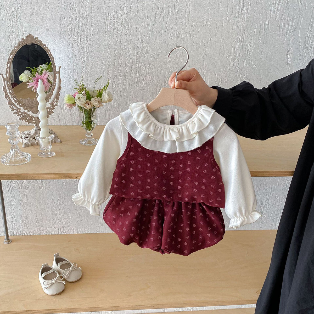 3 Pieces Set Baby Kid Girls Solid Color Print Tops Flower Tank Tops And Pants Wholesale 25092216