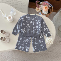 Load image into Gallery viewer, 2 Pieces Set Baby Kid Girls Solid Color Bow Sweaters And Pants Wholesale 25092235
