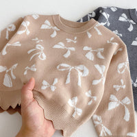 Load image into Gallery viewer, 2 Pieces Set Baby Kid Girls Solid Color Bow Sweaters And Pants Wholesale 25092235
