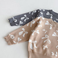 Load image into Gallery viewer, 2 Pieces Set Baby Kid Girls Solid Color Bow Sweaters And Pants Wholesale 25092235
