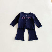 Load image into Gallery viewer, 2 Pieces Set Baby Kid Girls Solid Color Bow Tops And Pants Wholesale 25092239

