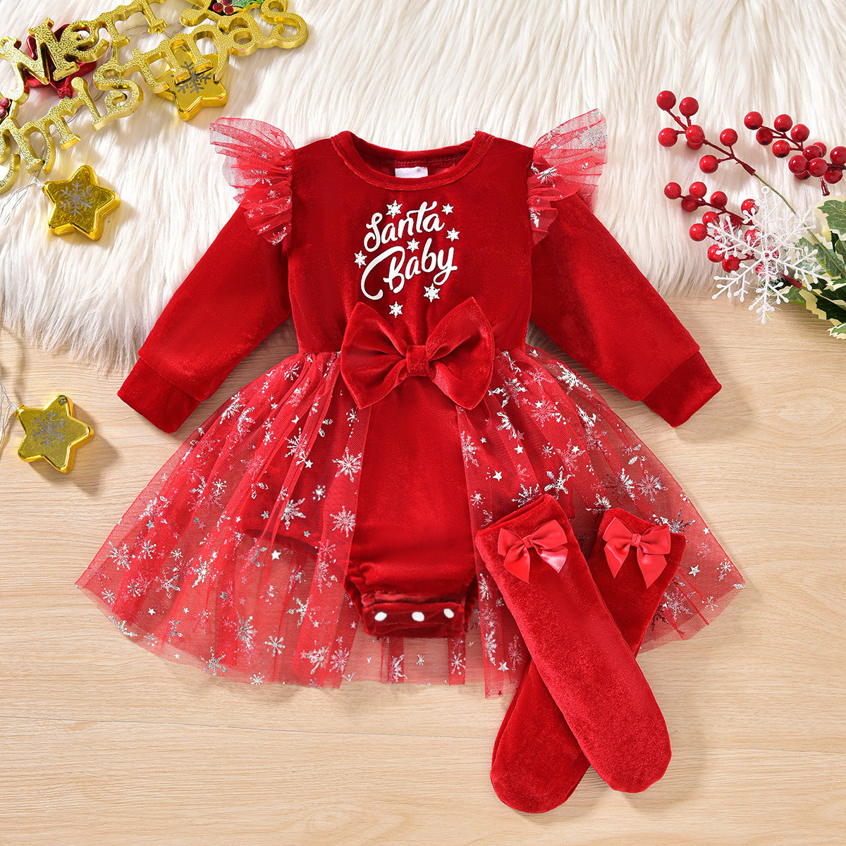 white christmas dresses Cute Christmas Dresses | Santa Double Ruffle Dress