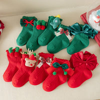 Load image into Gallery viewer, Baby Kid Girls Boys Solid Color Bow Christmas Accessories Socks Wholesale 25101509
