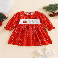 Load image into Gallery viewer, Baby Kid Girls Polka dots Cartoon Embroidered Christmas Dresses Wholesale 25101510
