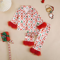 Load image into Gallery viewer, Baby Kid Girls Cartoon Bow Christmas Tops Pants Sleepwears Wholesale 25101513
