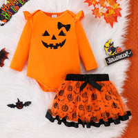Load image into Gallery viewer, 2 Pieces Set Baby Girls Halloween Expression Rompers And Cartoon Skirts Wholesale 25101523
