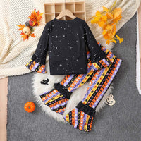 Load image into Gallery viewer, 2 Pieces Set Baby Kid Girls Halloween Letters Tops And Polka dots Pants Wholesale 25101524
