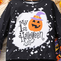 Load image into Gallery viewer, 2 Pieces Set Baby Kid Girls Halloween Letters Tops And Polka dots Pants Wholesale 25101524
