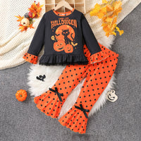 Load image into Gallery viewer, 2 Pieces Set Baby Kid Girls Halloween Letters Tops And Polka dots Pants Wholesale 25101524
