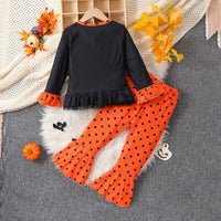 Load image into Gallery viewer, 2 Pieces Set Baby Kid Girls Halloween Letters Tops And Polka dots Pants Wholesale 25101524
