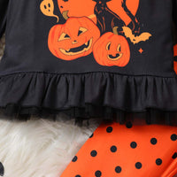 Load image into Gallery viewer, 2 Pieces Set Baby Kid Girls Halloween Letters Tops And Polka dots Pants Wholesale 25101524

