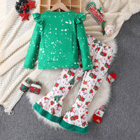 Load image into Gallery viewer, 2 Pieces Set Baby Kid Girls Christmas Letters Cartoon Tops And Pants Wholesale 25101526
