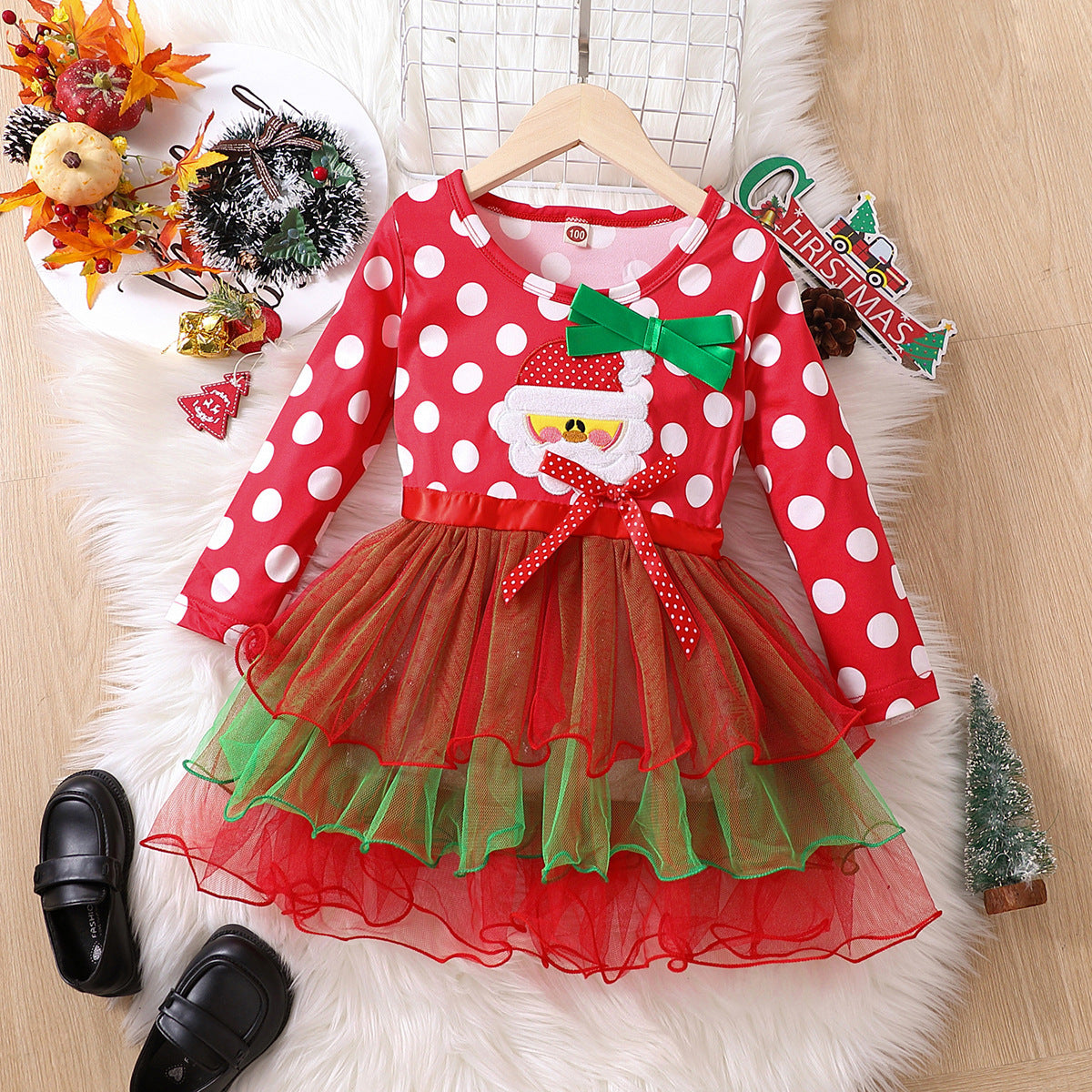 Baby Kid Girls Polka dots Cartoon Christmas Dresses Wholesale 25101529
