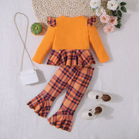 Load image into Gallery viewer, 2 Pieces Set Baby Kid Girls Halloween Letters Tops And Checked Pants Wholesale 25101534
