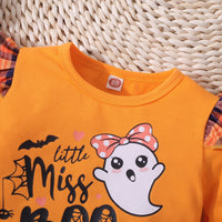 Load image into Gallery viewer, 2 Pieces Set Baby Kid Girls Halloween Letters Tops And Checked Pants Wholesale 25101534
