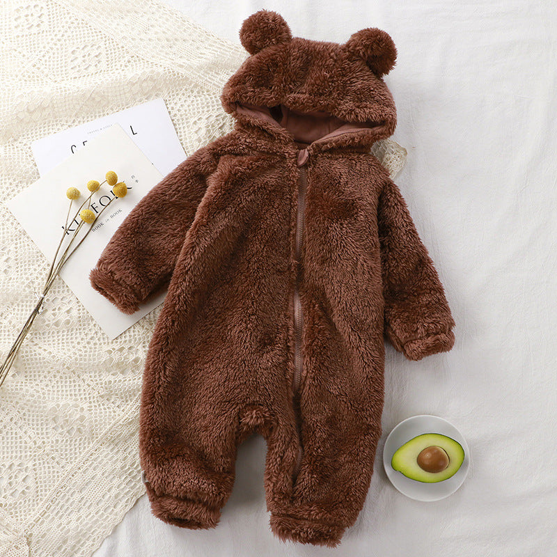 Newborn Baby Bear Outfit and Footies Girls Boys Winter Fleece Clothes Hooded Jumpsuits Snowsuit Wholesale 25110320