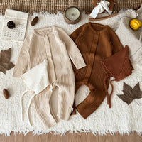 Load image into Gallery viewer, Baby Knitted Solid Color Jumpsuits Warm Cotton Winter Outwear for Infants Wholesale 25110339（Hat not included）
