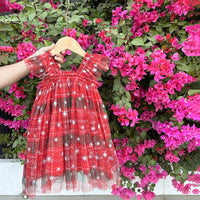 Load image into Gallery viewer, Baby Kid Girls Checked Star Dresses Wholesale 26010701
