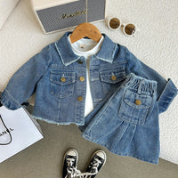 Load image into Gallery viewer, 2 Pieces Set Baby Kid Girls Solid Color Jackets Outwears And Skirts Wholesale 26012704
