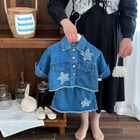 Load image into Gallery viewer, 2 Pieces Set Baby Kid Girls Solid Color Star Jackets Outwears And Skirts Wholesale 26012705
