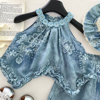 Load image into Gallery viewer, 2 Pieces Set Baby Kid Girls Solid Color Embroidered Tank Tops And Shorts Wholesale 26012707
