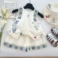 Load image into Gallery viewer, 2 Pieces Set Baby Kid Girls Flower Embroidered Tank Tops And Shorts Wholesale 26020305
