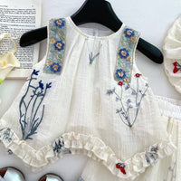 Load image into Gallery viewer, 2 Pieces Set Baby Kid Girls Flower Embroidered Tank Tops And Shorts Wholesale 26020305
