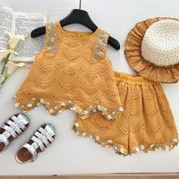 Load image into Gallery viewer, 2 Pieces Set Baby Kid Girls Solid Color Vests Waistcoats And Shorts Wholesale 26020306
