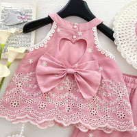 Load image into Gallery viewer, 2 Pieces Set Baby Kid Girls Solid Color Embroidered Tank Tops And Shorts Wholesale 26020308
