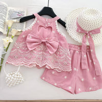 Load image into Gallery viewer, 2 Pieces Set Baby Kid Girls Solid Color Embroidered Tank Tops And Shorts Wholesale 26020308
