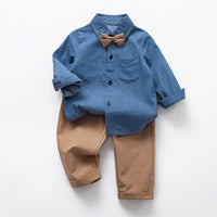 Load image into Gallery viewer, 2 Pieces Set Baby Kid Boys Solid Color Bow Shirts And Pants Wholesale 26020311
