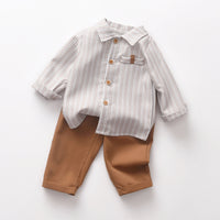 Load image into Gallery viewer, 2 Pieces Set Baby Kid Boys Striped Shirts And Solid Color Pants Wholesale 26020313
