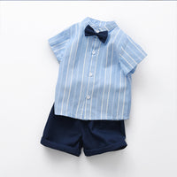 Load image into Gallery viewer, 2 Pieces Set Baby Kid Boys Striped Shirts And Solid Color Shorts Wholesale 26020314
