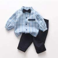 Load image into Gallery viewer, 2 Pieces Set Baby Kid Boys Checked Shirts And Solid Color Pants Wholesale 26020319
